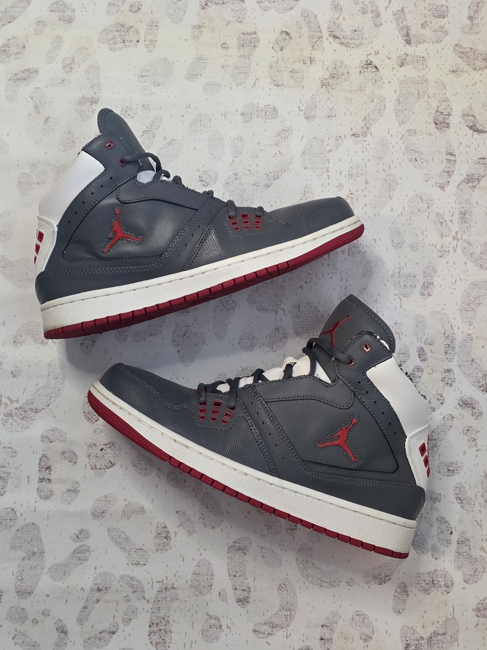 Jordan Men’s High-Top Sneakers – Gray/White/Red